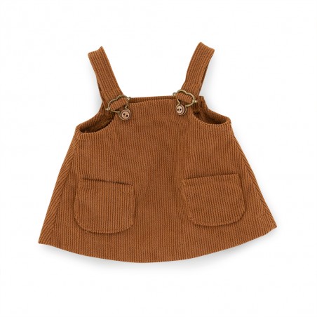 Ensemble Autumn Mood Réf. L112 pour peluche Lucky Doggy avec blouse crème, salopette marron et nœud assorti.