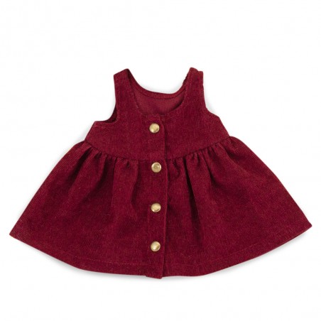 Ensemble Cozy Casual Réf. L128 pour peluche Lucky Doggy avec tee-shirt à cœurs, robe bordeaux et nœud assorti.