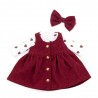 Ensemble Cozy Casual Réf. L128 pour peluche Lucky Doggy avec tee-shirt à cœurs, robe bordeaux et nœud assorti.