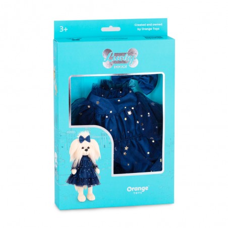 Sky Full of Stars set Ref. L130 voor Lucky Doggy knuffel, donkerblauwe sterrenjurk en strik inbegrepen.