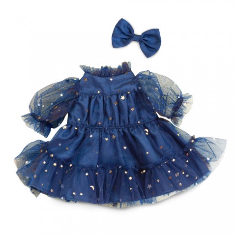 Sky Full of Stars set Ref. L130 voor Lucky Doggy knuffel, donkerblauwe sterrenjurk en strik inbegrepen.