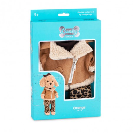 Leopard Outfit set Ref. L131 voor Lucky Doggy knuffel, broek met luipaardprint, top, jasje en strik.