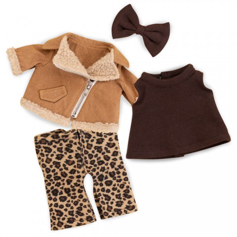 Leopard Outfit set Ref. L131 voor Lucky Doggy knuffel, broek met luipaardprint, top, jasje en strik.