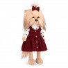 Lucky Yoyo Cozy Casual Ref. LD2/128 wearing burgundy dress and heart-print top.
