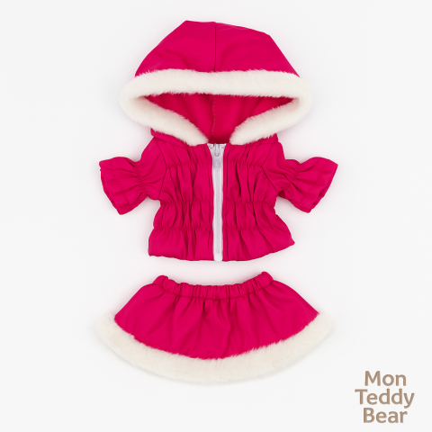 Pink parka and white fur skirt outfit for 40 cm teddy bear Y20064