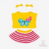 Butterfly Outfit 20214 – Yellow t-shirt and striped skirt for 40 cm teddy bear – The Bear Factory