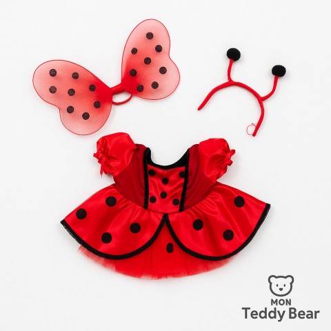 Déguisement Coccinelle Magique 20231 – robe rouge à pois noirs, ailes et serre-tête pour peluche 40 cm – The Bear Factory