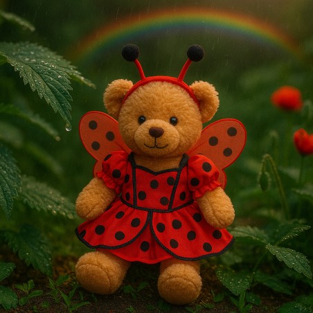Déguisement Coccinelle Magique 20231 – robe rouge à pois noirs, ailes et serre-tête pour peluche 40 cm – The Bear Factory