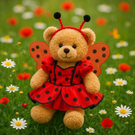 Déguisement Coccinelle Magique 20231 – robe rouge à pois noirs, ailes et serre-tête pour peluche 40 cm – The Bear Factory