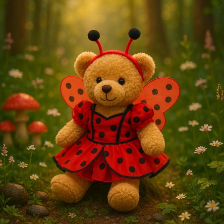 Déguisement Coccinelle Magique 20231 – robe rouge à pois noirs, ailes et serre-tête pour peluche 40 cm – The Bear Factory
