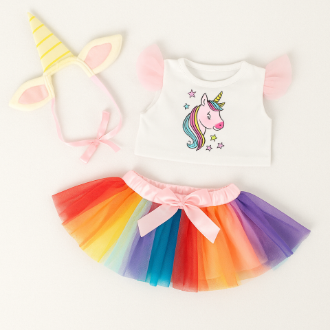 Tenue Licorne pour peluche 40 cm – haut licorne et jupe arc-en-ciel – Réf. 20259