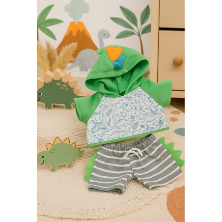 Dino Outfit for 40 cm Teddy Bear – hoodie and striped shorts – Ref. 20274