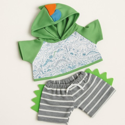 Dino Outfit for 40 cm Teddy Bear – hoodie and striped shorts – Ref. 20274