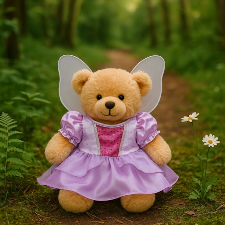 Lila Cinderella Kleid mit Flügeln für Plüschbär 40 cm – Ref. 2240
