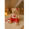 Rotes Satin-Pyjama mit Herz und Hausschuhen für Plüschbär 40 cm – Ref. 2377