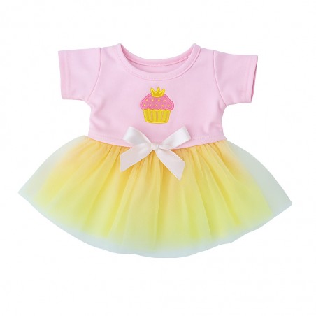 Geburtstagskleid für Plüschbär 40 cm – Rosa und Gelb Pastell Kleid – Ref. 2490