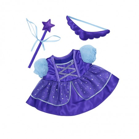 Feenprinzessin-Kleid Lila mit Zauberstab und Diadem – Plüschbär 40 cm – Ref. 2491