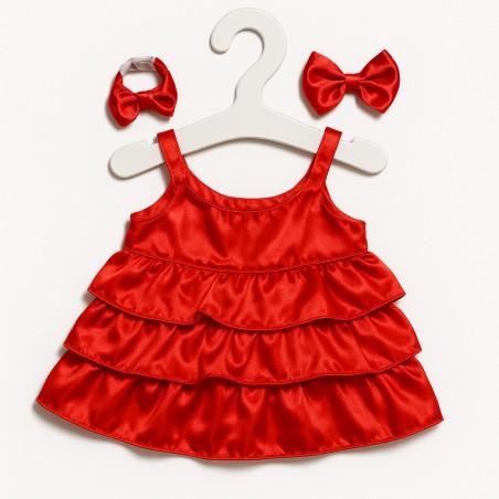 Red Satin Ruffle Dress for 40 cm Plush with Matching Bows – Ref. 532