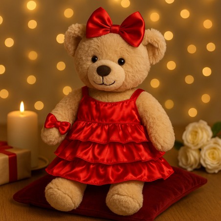 Red satin ruffle dress for 40 cm plush – Ref. Y532