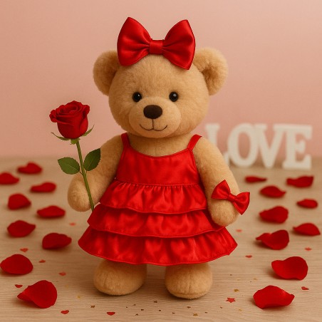 Red satin ruffle dress for 40 cm plush – Ref. Y532