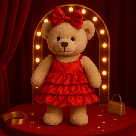 Robe rouge satinée à volants pour peluche 40 cm – Réf. Y532