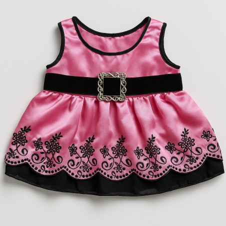 Pink and Black Satin Dress with Silver Buckle – Outfit for 40 cm Plush – Ref. 82