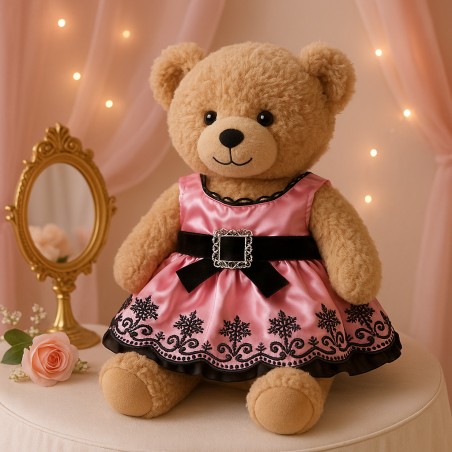 Pink and black satin dress with silver buckle for 40 cm plush – Ref. 82