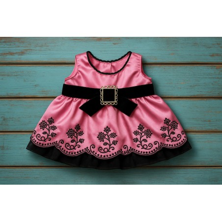 Pink and black satin dress with silver buckle for 40 cm plush – Ref. 82