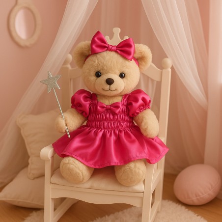 Fuchsia satin dress with bows for 40 cm plush – Ref. 886