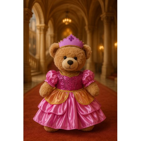 Rosa-goldenes Prinzessinnenkleid mit Krone für Plüschtier 40 cm – Ref. 1073