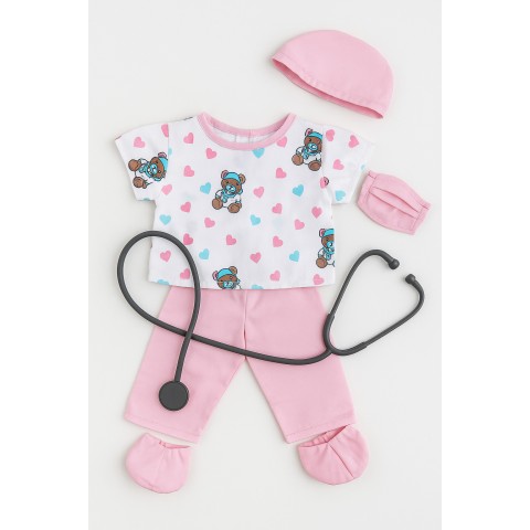 Knuffel kleding Roze Doktersset 2967 – met stethoscoop en masker.