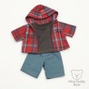 Knuffelkleding 40 cm – “Weekend Denim Grijs” set (grijs T-shirt, geruite hoodie, jeans) – Ref. Y1004