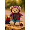 Knuffelkleding 40 cm – “Weekend Denim Grijs” set (grijs T-shirt, geruite hoodie, jeans) – Ref. Y1004