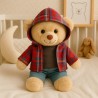 Knuffelkleding 40 cm – “Weekend Denim Grijs” set (grijs T-shirt, geruite hoodie, jeans) – Ref. Y1004
