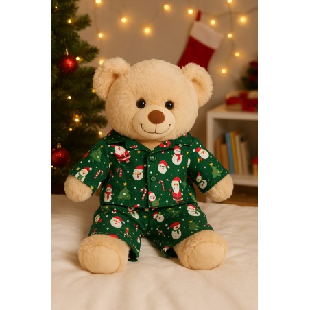 Vêtement pour peluche 40 cm – Pyjama “Chiots et Chatons Festifs” vert à motifs de Noël – Réf. Y3008