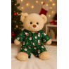 Vêtement pour peluche 40 cm – Pyjama “Chiots et Chatons Festifs” vert à motifs de Noël – Réf. Y3008