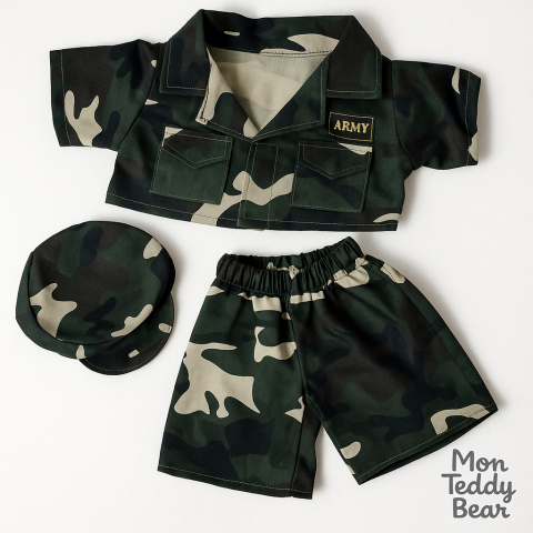 CamPlush clothes 40 cm – “Army Adventure” 3-piece camouflage outfit – Ref. 2389ouflaged military outfit for 40 cm plush toy