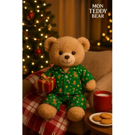 Pyjama vert de Noël pour peluche 40 cm – Réf. 3020 Teddy Mountain – ensemble deux pièces festif