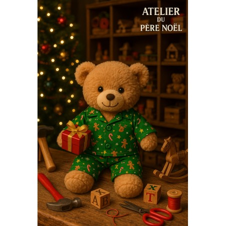 Pyjama vert de Noël pour peluche 40 cm – Réf. 3020 Teddy Mountain – ensemble deux pièces festif