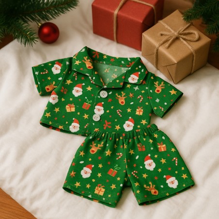 Pyjama vert de Noël pour peluche 40 cm – Réf. 3020 Teddy Mountain – ensemble deux pièces festif