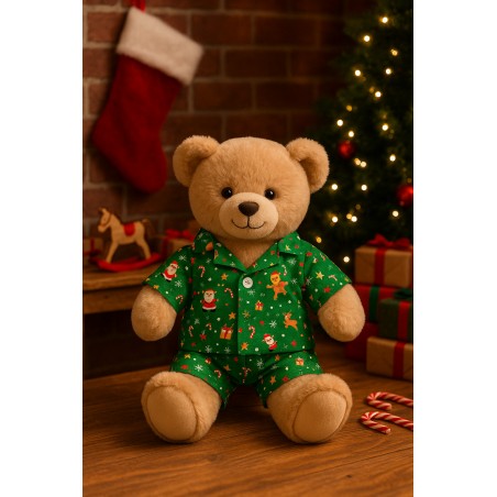 Pyjama vert de Noël pour peluche 40 cm – Réf. 3020 Teddy Mountain – ensemble deux pièces festif