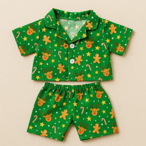 Pyjama vert de Noël pour peluche 40 cm – Réf. 3020 Teddy Mountain – ensemble deux pièces festif