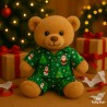 Pyjama vert de Noël pour peluche 40 cm – Réf. 3026 Teddy Mountain – ensemble à motifs sapins et bonhommes de neige