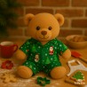 Pyjama vert de Noël pour peluche 40 cm – Réf. 3026 Teddy Mountain – ensemble à motifs sapins et bonhommes de neige
