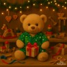 Pyjama vert de Noël pour peluche 40 cm – Réf. 3026 Teddy Mountain – ensemble à motifs sapins et bonhommes de neige