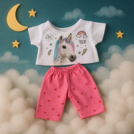 Magical Unicorn outfit for plush 16 inch – Ref. 3035 Cuddles & Friends – white unicorn shirt and pink pants