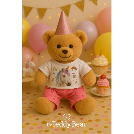 Ensemble Licorne Magique pour peluche 40 cm – Réf. 3035 Cuddles & Friends – t-shirt licorne blanc et pantalon rose à cœurs