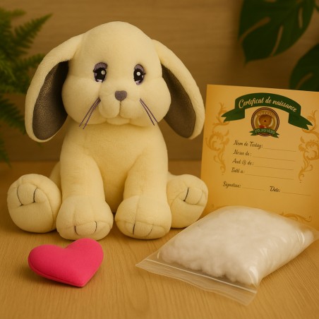Peluche à remplir Lapin crème 40 cm – The Bear Factory – Oreilles scintillantes