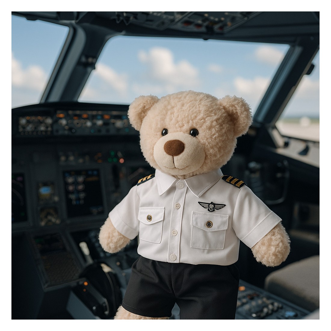 knuffel panda in pilotenoutfit met wit shirt en zwarte stropdas - Mon Teddy Bear knuffel panda in pilotenoutfit met wit shirt en zwarte stropdas - Mon Teddy Bear