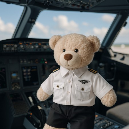 plush panda dressed in pilot uniform with white shirt and black tie - Mon Teddy Bear